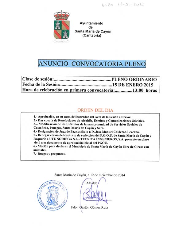 ANUNCIO_CONVOCATORIA_ORDEN_DIA_PLENO_MUNICIPAL_15ENERO2015